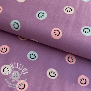 Tissu coton FLANNEL Happy faces lavender