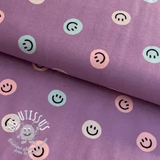 Tissu coton FLANNEL Happy faces lavender