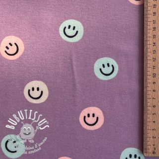 Tissu coton FLANNEL Happy faces lavender