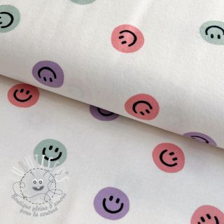 Tissu coton FLANNEL Happy faces off white lilac