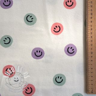 Tissu coton FLANNEL Happy faces off white lilac