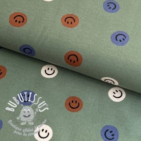 Tissu coton FLANNEL Happy faces army green