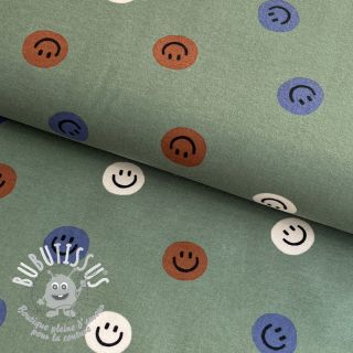 Tissu coton FLANNEL Happy faces army green