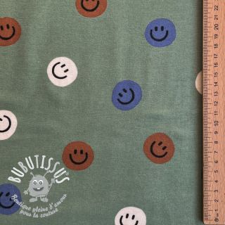 Tissu coton FLANNEL Happy faces army green