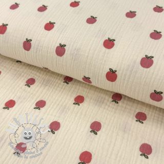 Tissu double gaze/mousseline Fruits apple natural