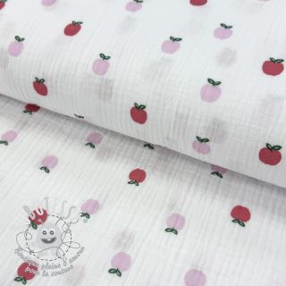 Tissu double gaze/mousseline Fruits apple white