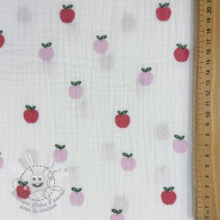Tissu double gaze/mousseline Fruits apple white