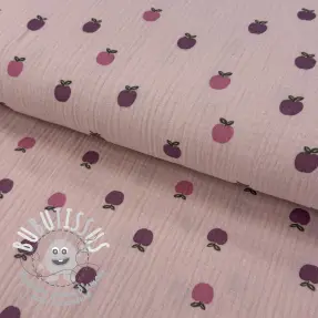 Tissu double gaze/mousseline Fruits apple soft rose