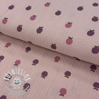 Tissu double gaze/mousseline Fruits apple soft rose