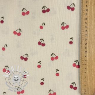 Tissu double gaze/mousseline Fruits cherry natural