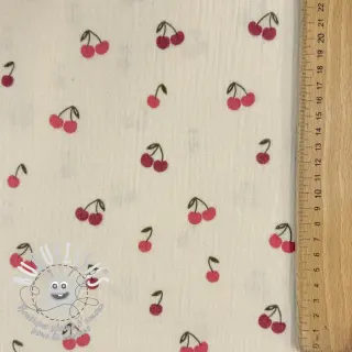 Tissu double gaze/mousseline Fruits cherry natural