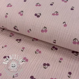 Tissu double gaze/mousseline Fruits cherry soft rose