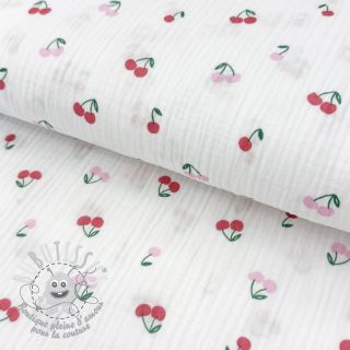 Tissu double gaze/mousseline Fruits cherry white