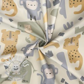 Raincoat fabric Safari animals ecru