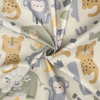 Raincoat fabric Safari animals ecru