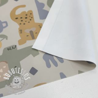 Raincoat fabric Safari animals ecru