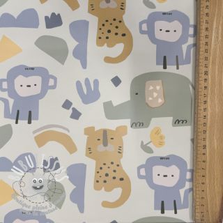 Raincoat fabric Safari animals ecru