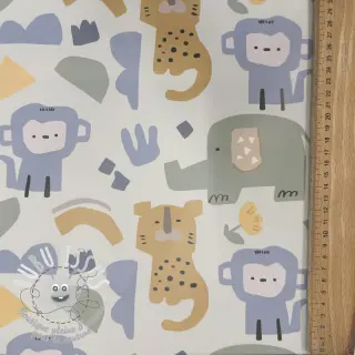 Raincoat fabric Safari animals ecru