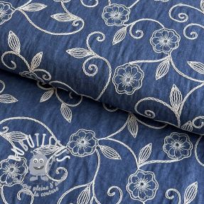 Tissu coton JEANS EMBROIDERY Flowers