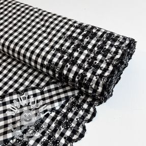 Tissu coton Checks black white 1-side border