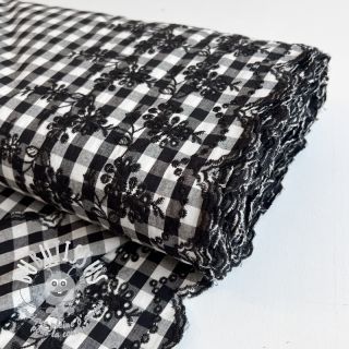 Tissu coton Checks black white 1-side border
