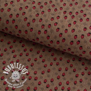 Tissu velours cotelé STRETCH Little strawberries taupe