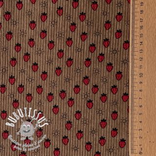 Tissu velours cotelé STRETCH Little strawberries taupe