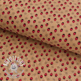 Tissu velours cotelé STRETCH Little strawberries sand
