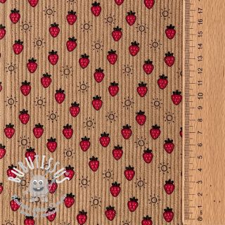 Tissu velours cotelé STRETCH Little strawberries sand