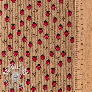 Tissu velours cotelé STRETCH Little strawberries sand