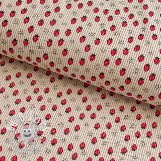 Tissu velours cotelé STRETCH Little strawberries light sand