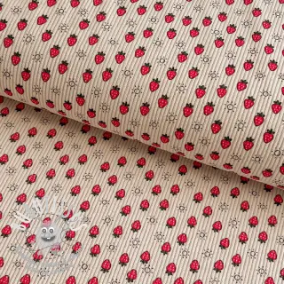 Tissu velours cotelé STRETCH Little strawberries light sand