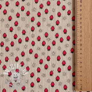 Tissu velours cotelé STRETCH Little strawberries light sand