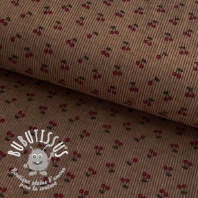 Tissu velours cotelé STRETCH Little cherry taupe