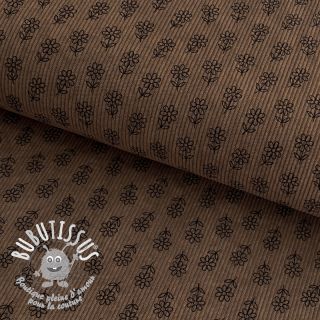 Tissu velours cotelé STRETCH Little flower taupe