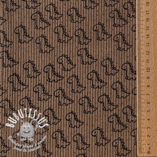 Tissu velours cotelé STRETCH Little dino taupe