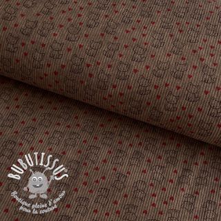 Tissu velours cotelé STRETCH Little foxes taupe