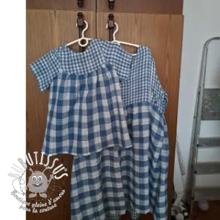 Tissu double gaze/mousseline Double sided CHECKS MINI indigo