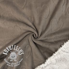 Tissu velours jersey TEDDY Hearts taupe