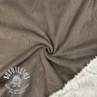 Tissu velours jersey TEDDY Hearts taupe
