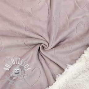 Tissu velours jersey TEDDY Hearts old pink