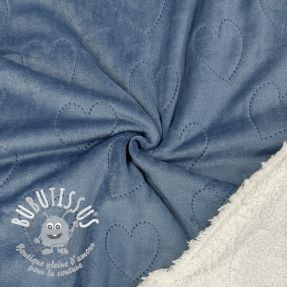 Tissu velours jersey TEDDY Hearts jeans