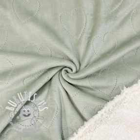 Tissu velours jersey TEDDY Hearts old green