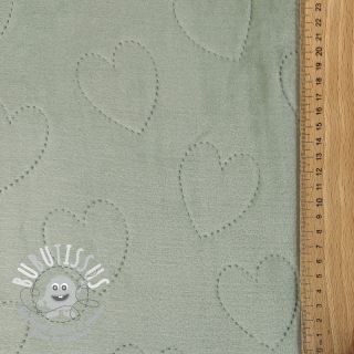 Tissu velours jersey TEDDY Hearts old green