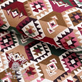 Tissu déco jacquard Kilim fuchsia vert