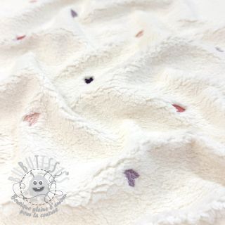 Tissu de manteau TEDDY EMBROIDERY Hearts ecru