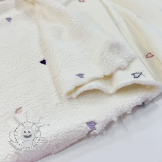 Tissu de manteau TEDDY EMBROIDERY Hearts ecru