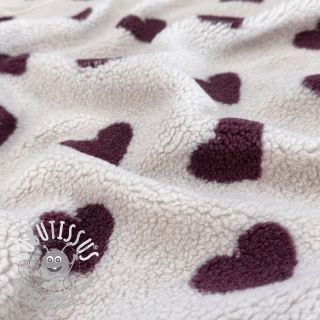 Tissu de manteau TEDDY JACQUARD Hearts rouge