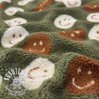 Tissu de manteau TEDDY JACQUARD Happy faces green