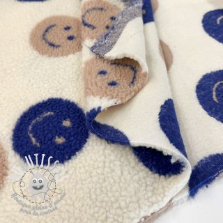 Tissu de manteau TEDDY JACQUARD Happy faces ecru